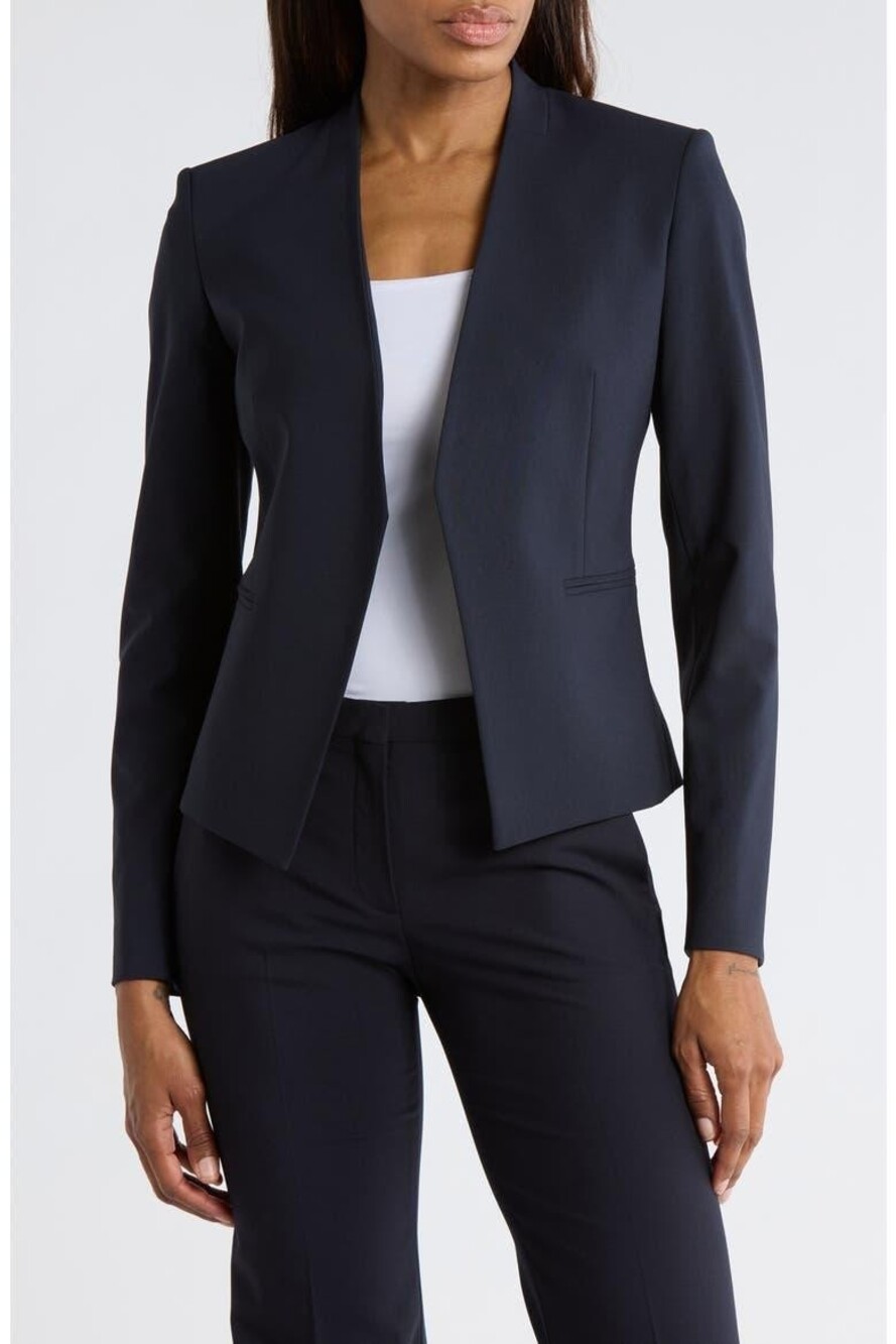 Theory Women’s Wool Blazer Size 8 Navy Open Front Collarless Stretch USA